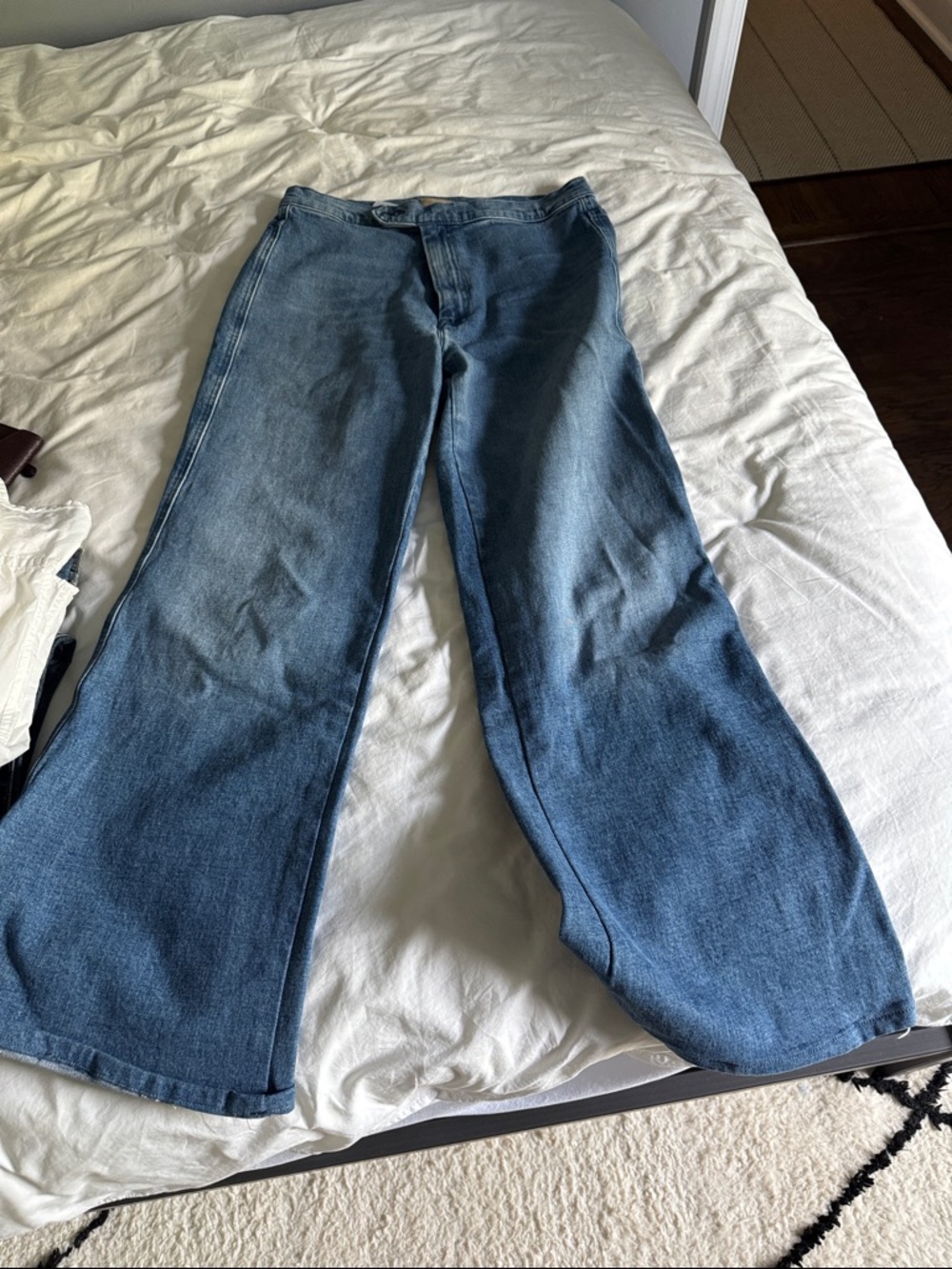 MOTHER Wide Flare Jeans in Classic Blue Denim